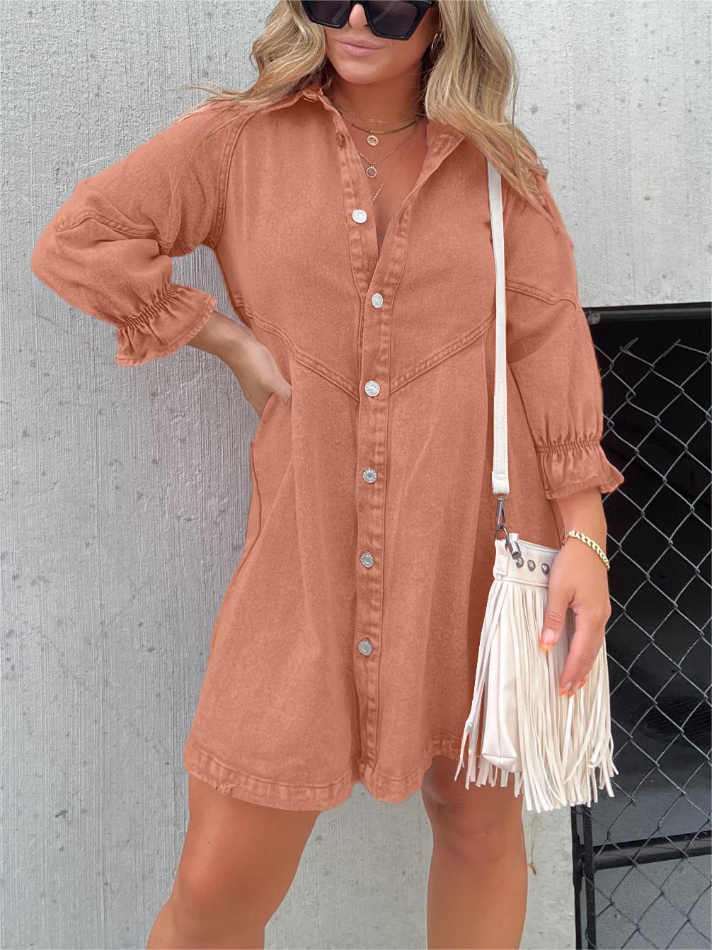 Galilea - Vestido midi de mezclilla con cuello vuelto chic