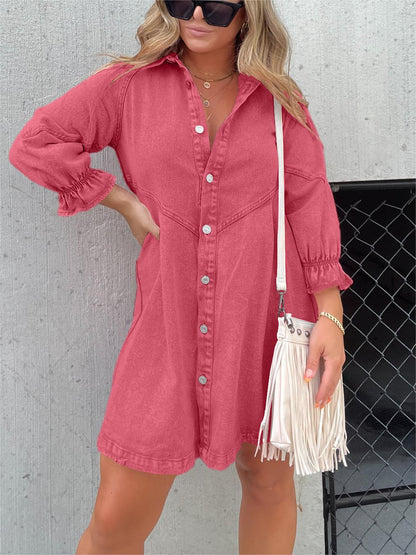 Galilea - Vestido midi de mezclilla con cuello vuelto chic