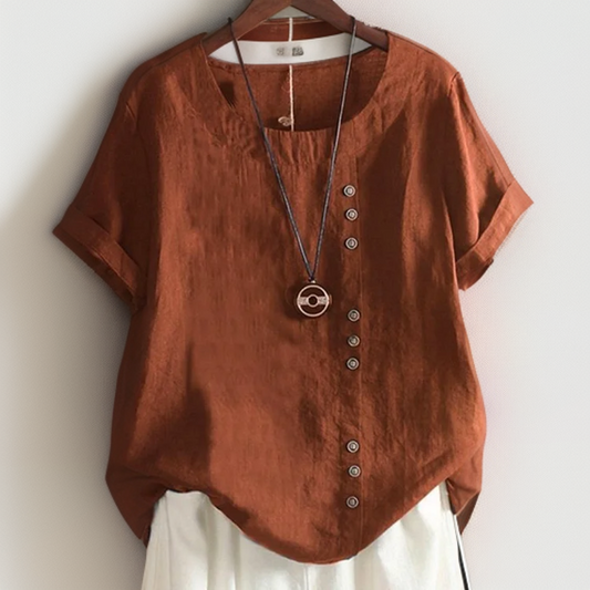 Camiseta Delyssa con cuello redondo y botones