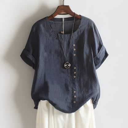Camiseta Delyssa con cuello redondo y botones
