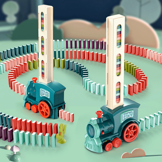 Juego de juguete automático de tren de dominó de madera