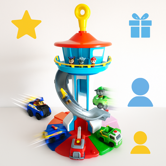 Juego de pista de coches para niños con torre de tobogán