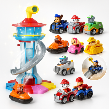 Torre de tobogán para niños con juego de coches