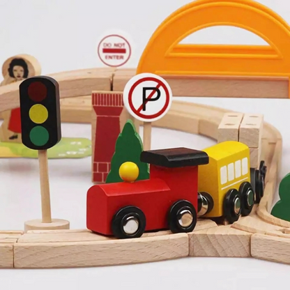 Juego de vías de tren de madera para niños