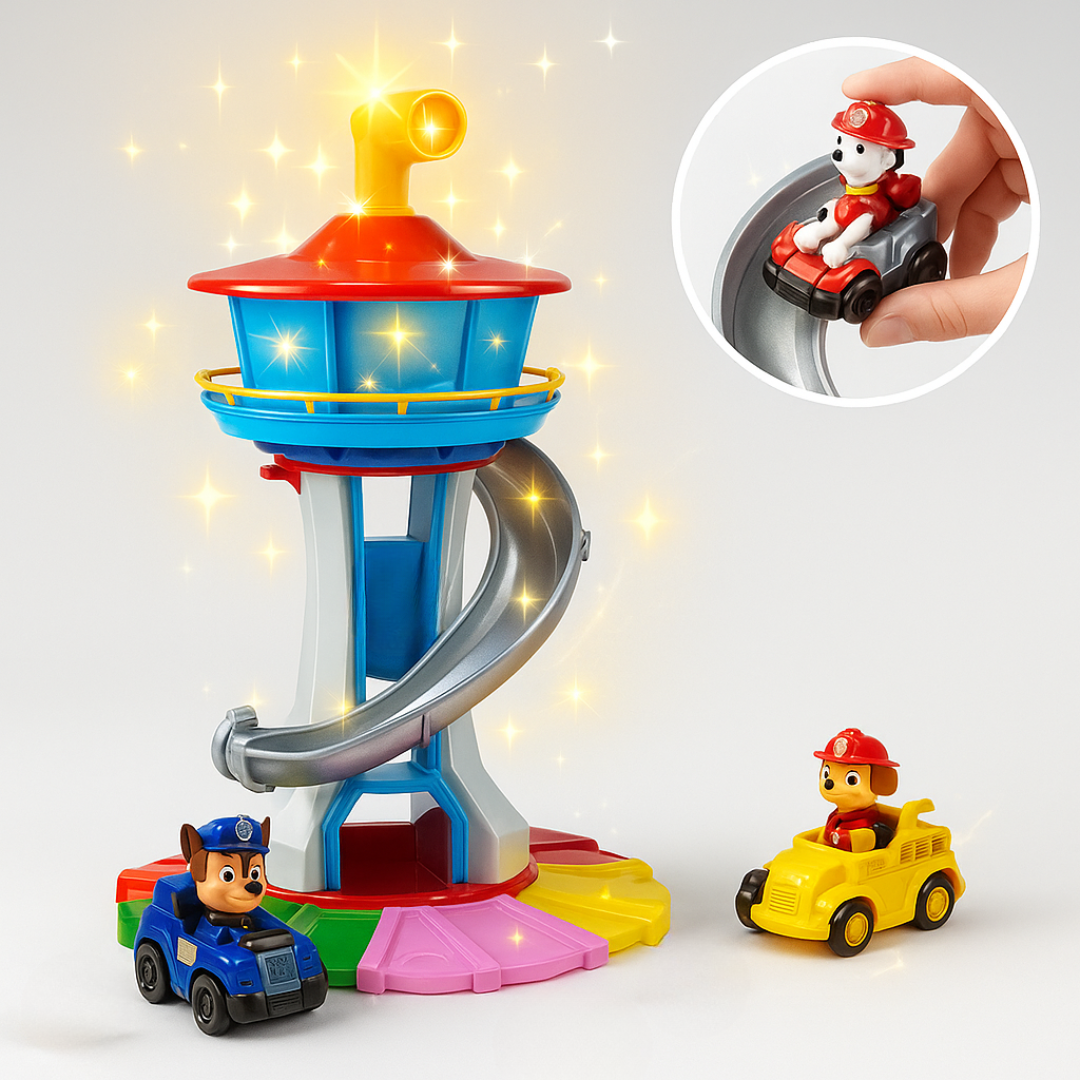 Torre de tobogán para niños con juego de coches