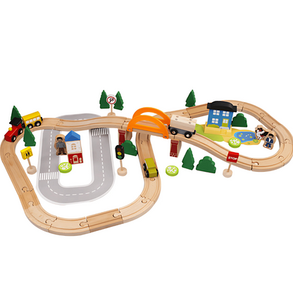Juego de vías de tren de madera para niños