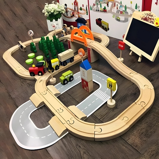 Juego de vías de tren de madera para niños