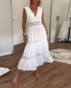 Ninfea | Abito midi senza maniche in stile boho con dettagli in pizzo