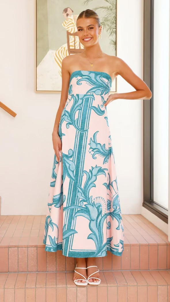 Iris - Vestido largo tubo estampado vintage