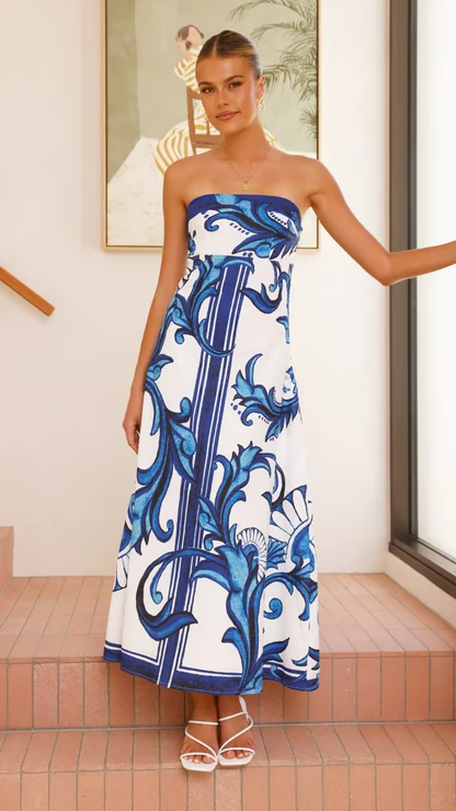 Iris - Vestido largo tubo estampado vintage