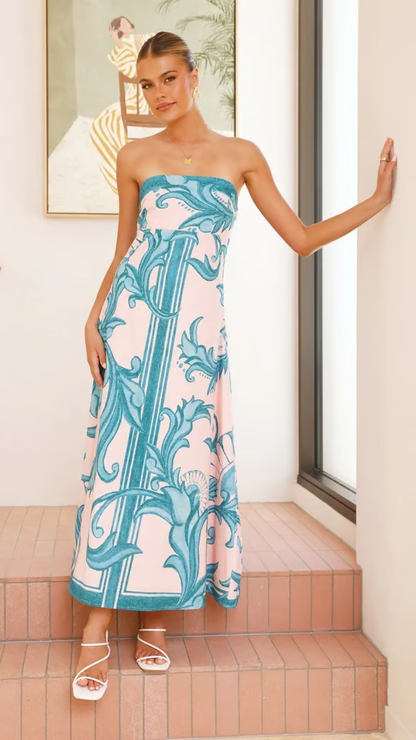 Iris - Vestido largo tubo estampado vintage