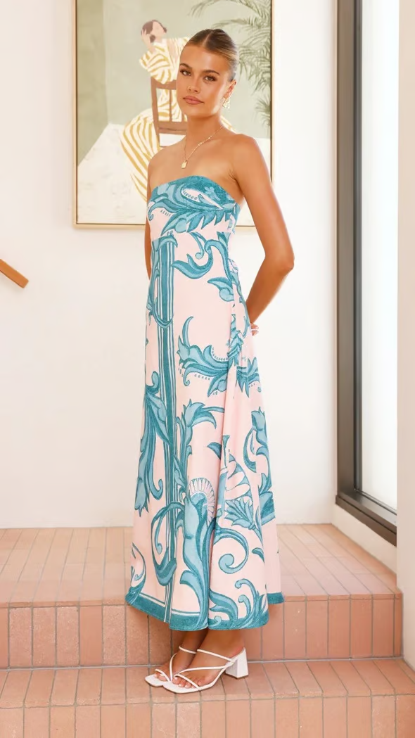 Iris - Vestido largo tubo estampado vintage
