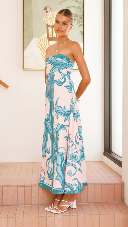 Iris - Vestido largo tubo estampado vintage