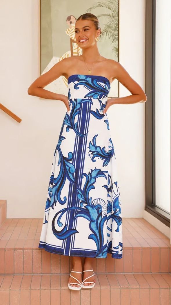 Iris - Vestido largo tubo estampado vintage