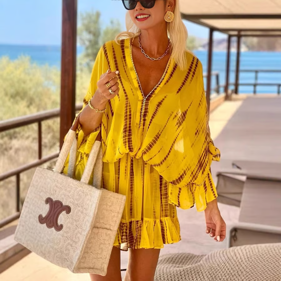 Adalyn - Vestido Mini Chic de Escote en V y Cintura Alta