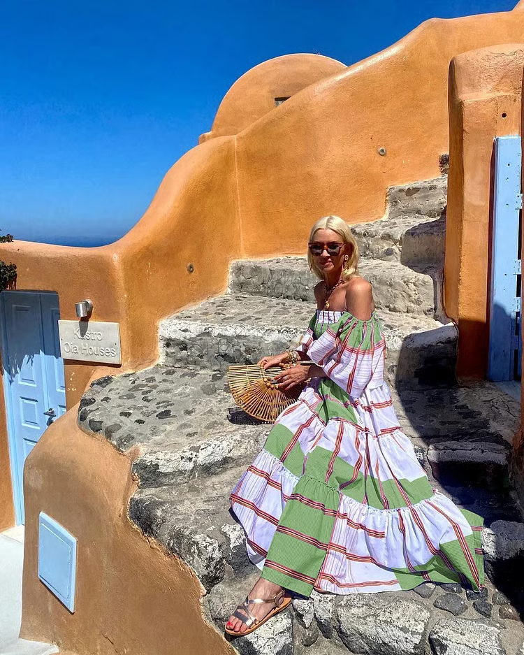 Seraphina - Vestido largo maxi de lujo con estampado mexicano y hombros descubiertos