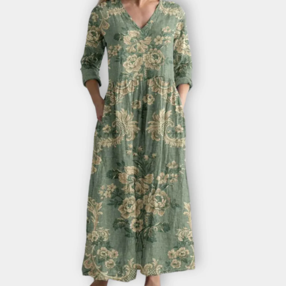 Pearl - Vestido de algodón floral elegante con escote en V