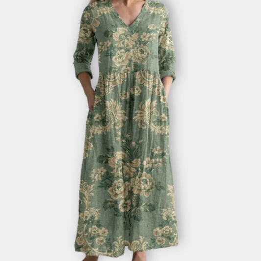 Pearl - Vestido de algodón floral elegante con escote en V