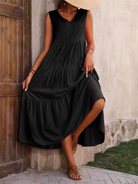 Lone - Vestido casual de corte holgado con dobladillo con volantes
