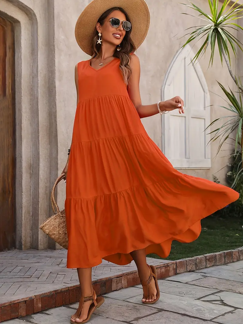 Lone - Vestido casual de corte holgado con dobladillo con volantes