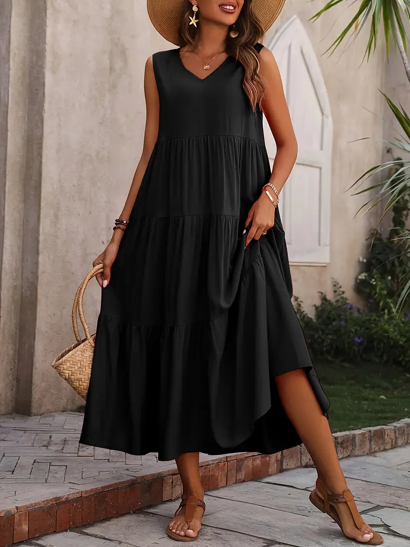 Lone - Vestido casual de corte holgado con dobladillo con volantes