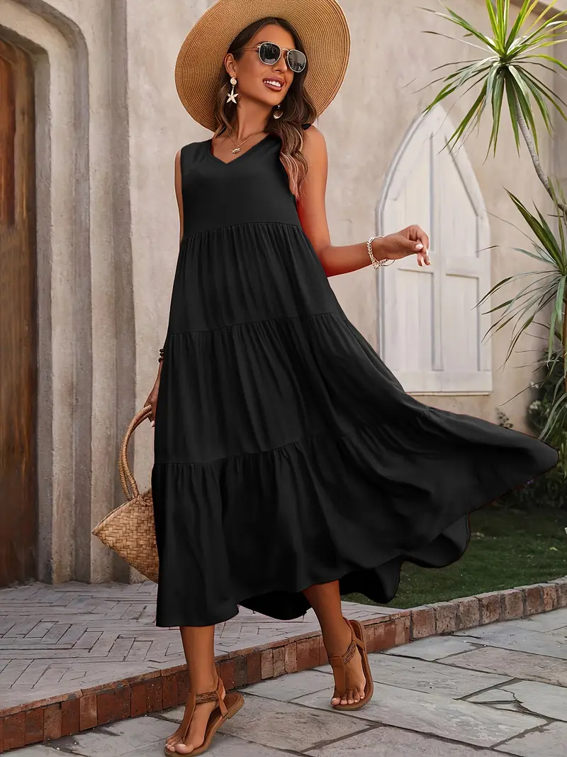 Lone - Vestido casual de corte holgado con dobladillo con volantes