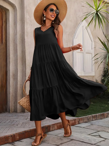 Lone - Vestido casual de corte holgado con dobladillo con volantes