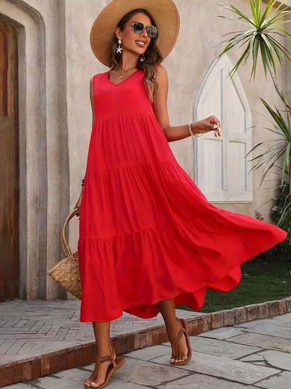 Lone - Vestido casual de corte holgado con dobladillo con volantes