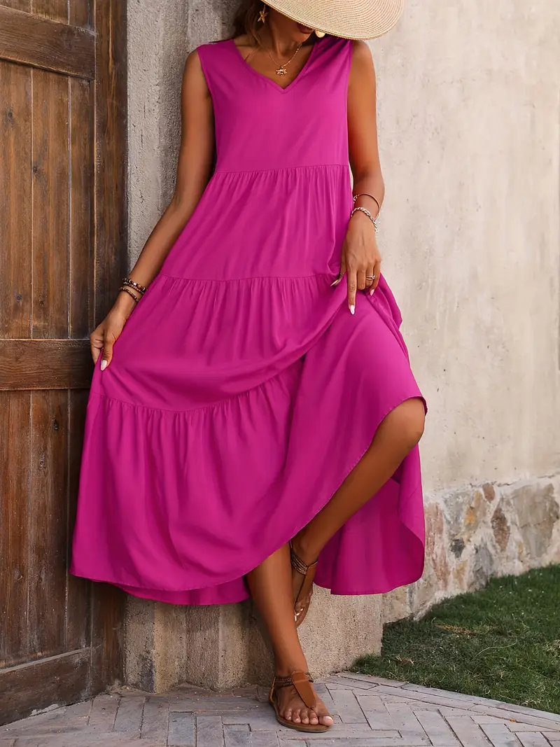 Lone - Vestido casual de corte holgado con dobladillo con volantes