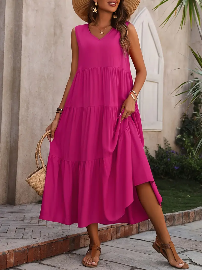 Lone - Vestido casual de corte holgado con dobladillo con volantes