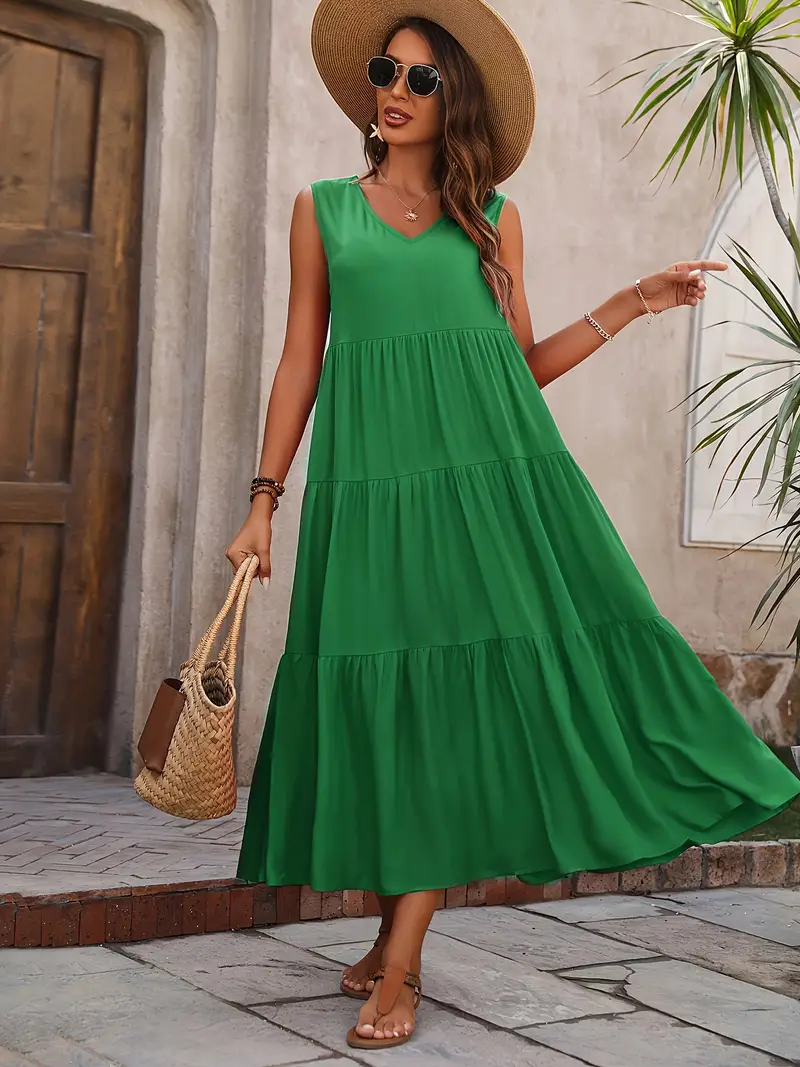 Lone - Vestido casual de corte holgado con dobladillo con volantes