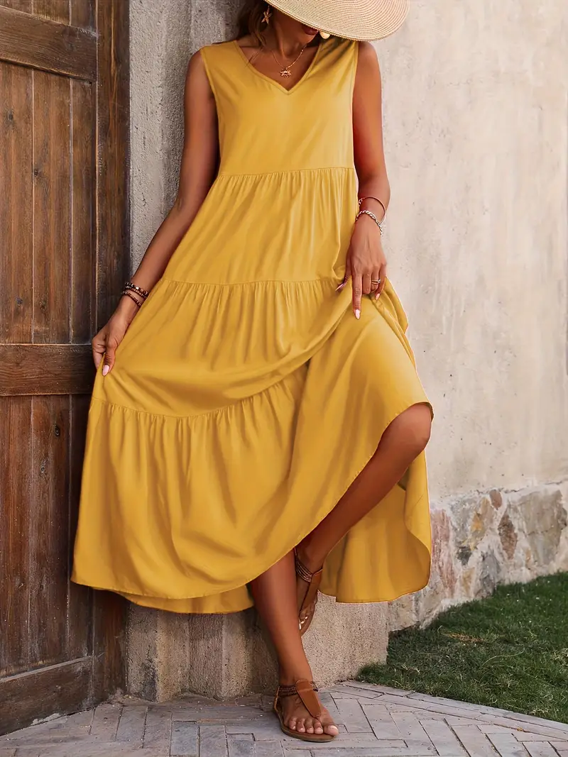 Lone - Vestido casual de corte holgado con dobladillo con volantes