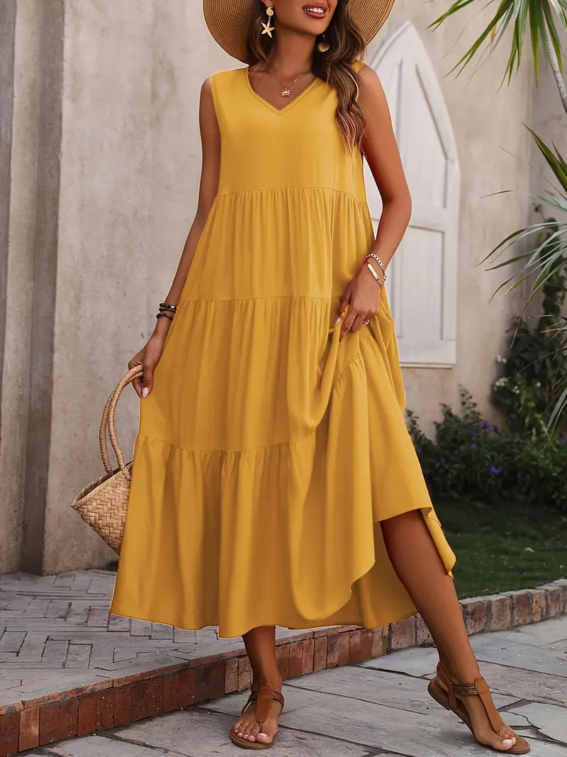 Lone - Vestido casual de corte holgado con dobladillo con volantes