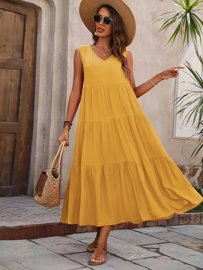 Lone - Vestido casual de corte holgado con dobladillo con volantes