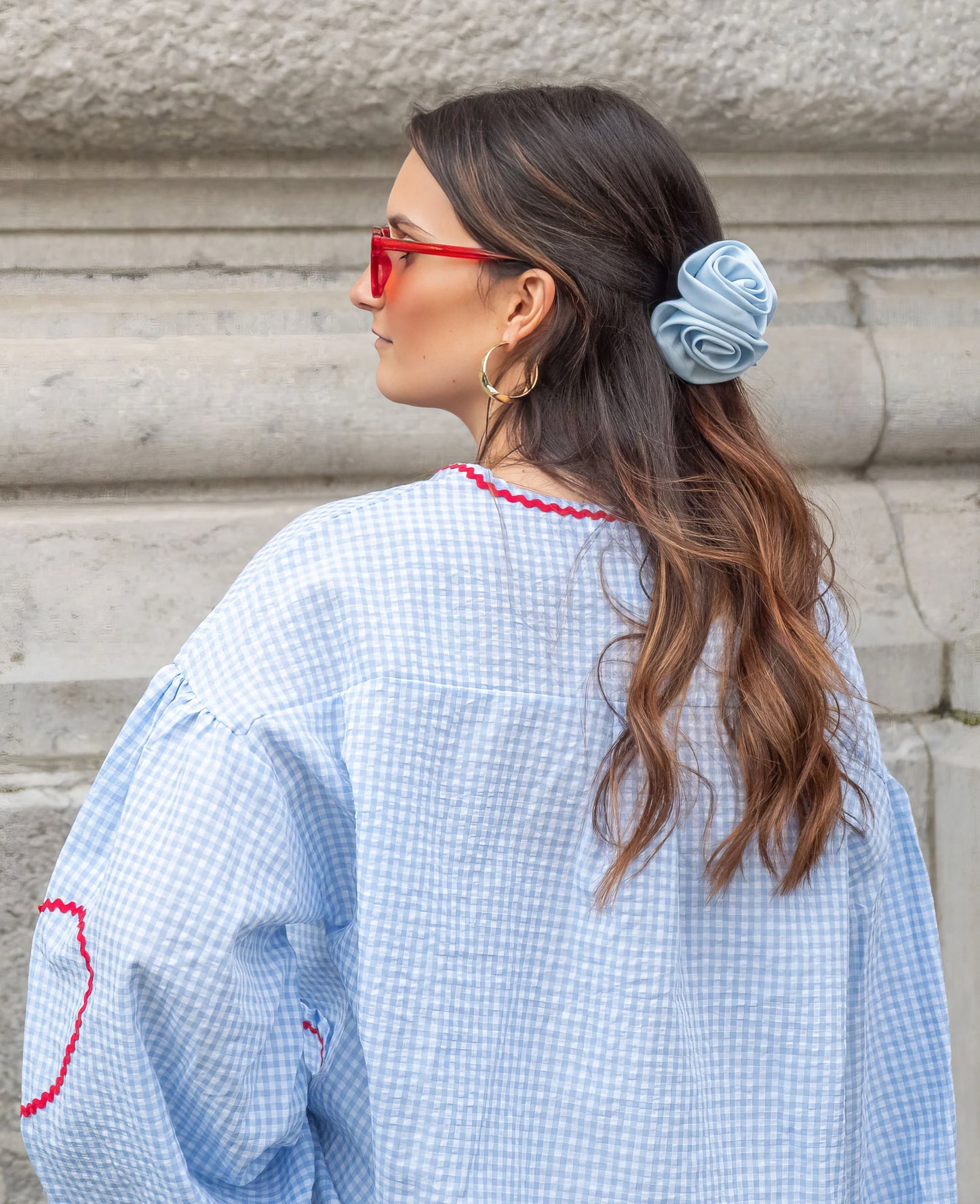 Vern - Camisa de encaje con corazón a cuadros y cordones