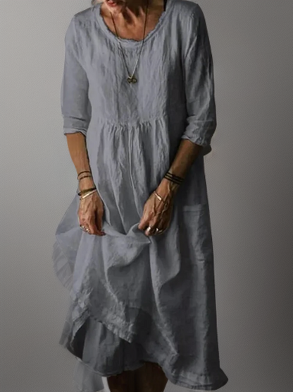 Katie - Vestido midi plisado de algodón y lino para verano