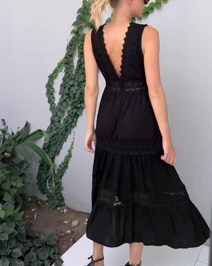 Ninfea | Abito midi senza maniche in stile boho con dettagli in pizzo