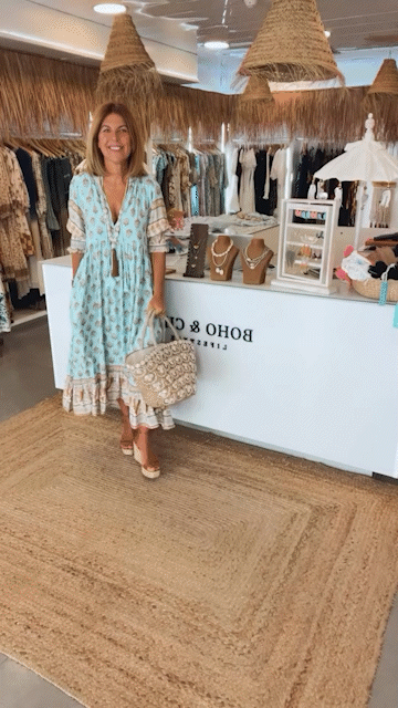 Jasmine - Vestido Maxi Bohemio Relajado con Mangas Largas de Linterna