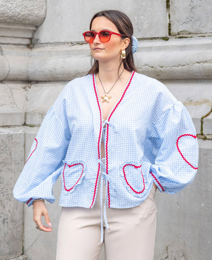 Vern - Camisa de encaje con corazón a cuadros y cordones