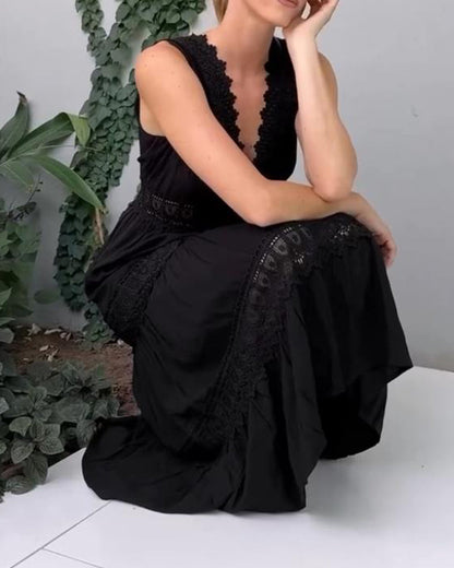 Ninfea | Abito midi senza maniche in stile boho con dettagli in pizzo