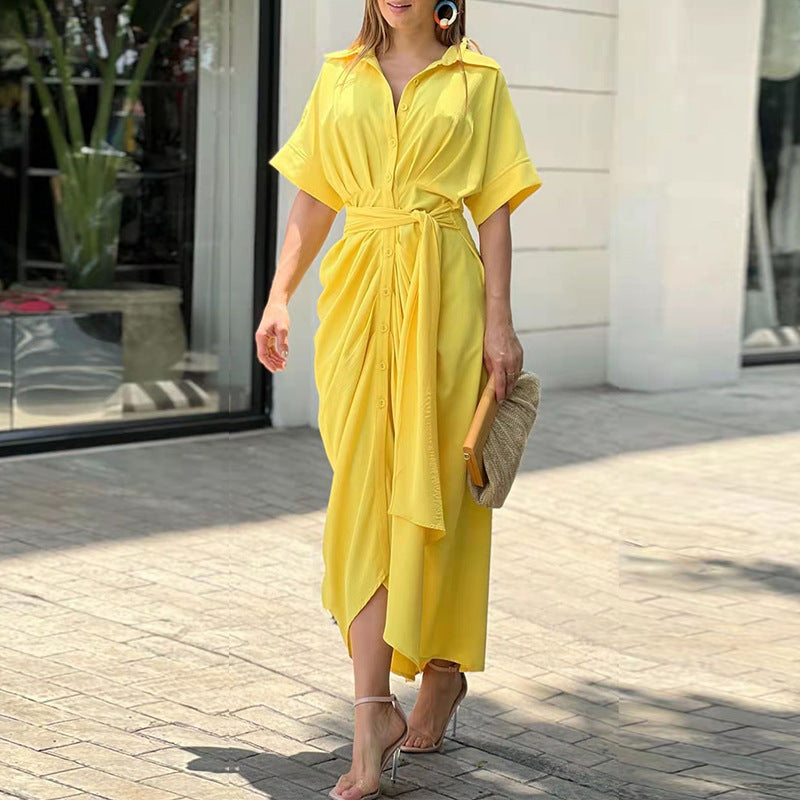 Helecho - Vestido con volante y cuello alto de cintura alta