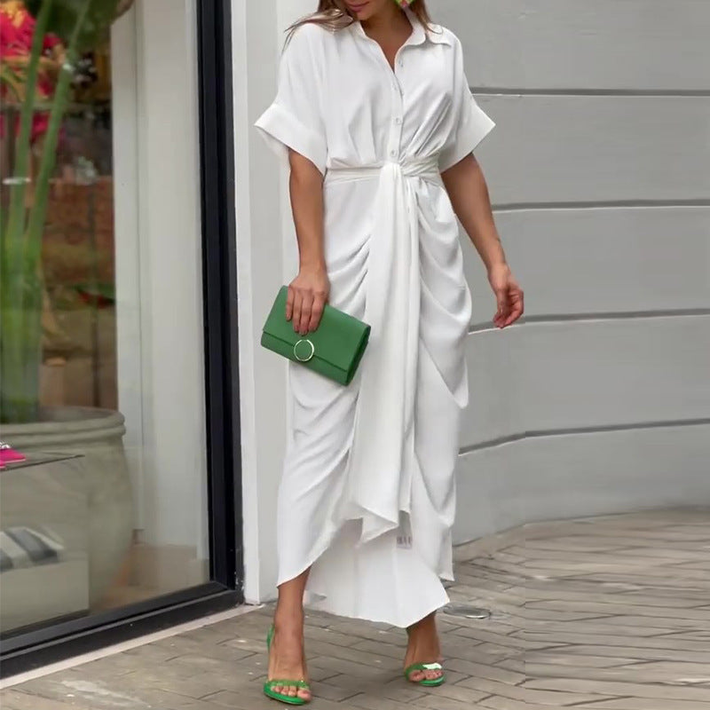 Helecho - Vestido con volante y cuello alto de cintura alta