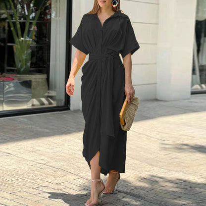 Helecho - Vestido con volante y cuello alto de cintura alta