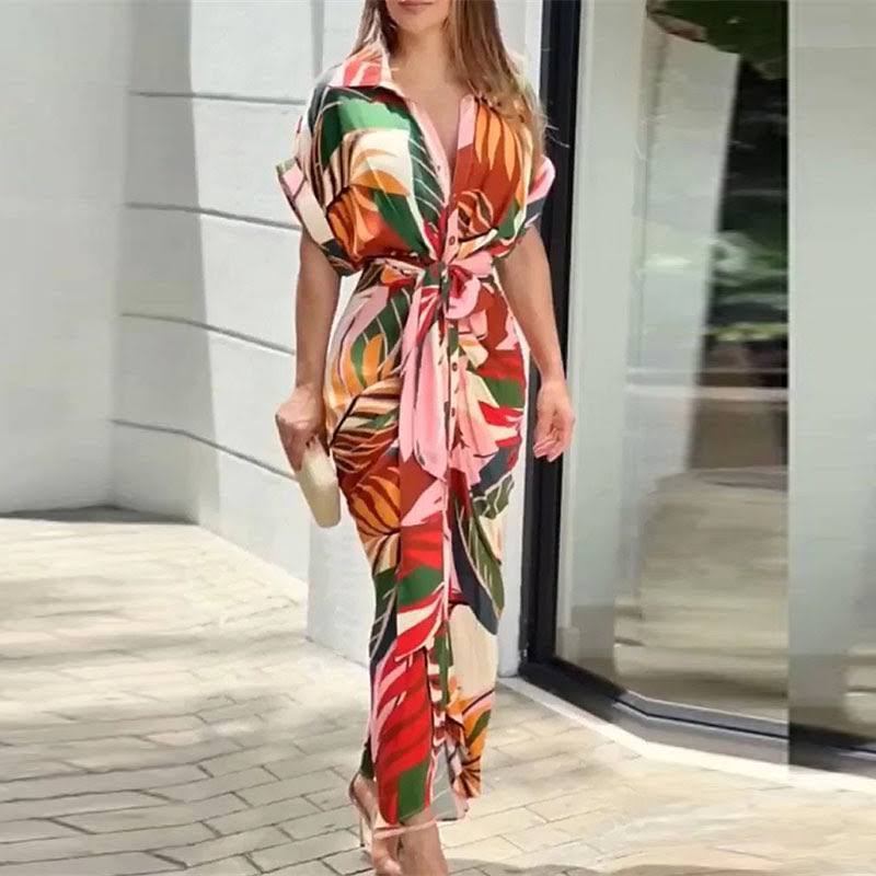 Helecho - Vestido con volante y cuello alto de cintura alta