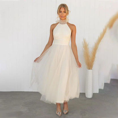Pearlina - Vestido de malla elegante con cuello alto