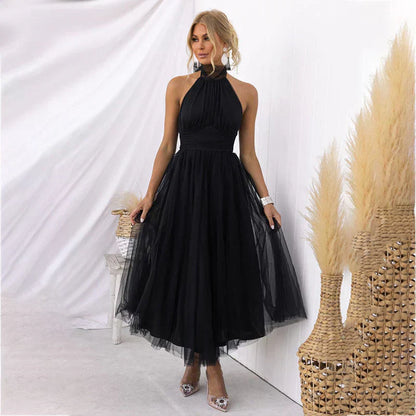 Pearlina - Vestido de malla elegante con cuello alto