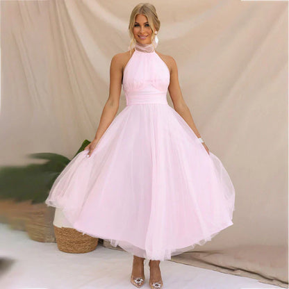 Pearlina - Vestido de malla elegante con cuello alto