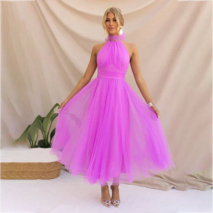 Pearlina - Vestido de malla elegante con cuello alto