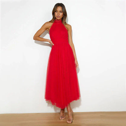 Pearlina - Vestido de malla elegante con cuello alto