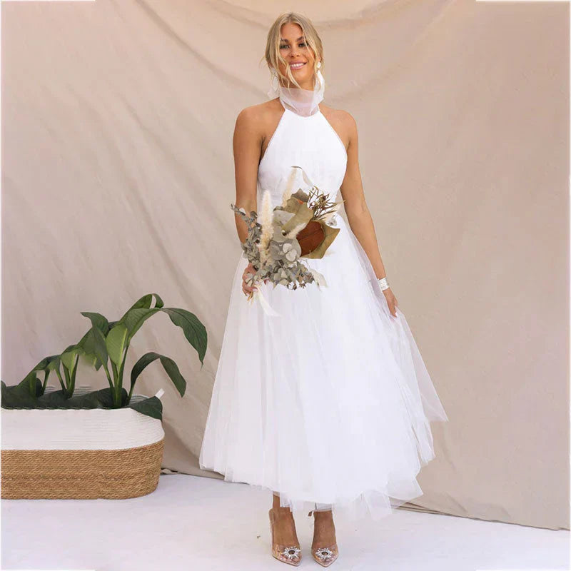 Pearlina - Vestido de malla elegante con cuello alto